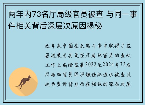 两年内73名厅局级官员被查 与同一事件相关背后深层次原因揭秘